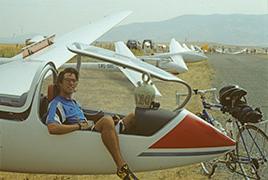 Harvey Mudd Watson Fellow Alan Baron sits in a glider in Spain